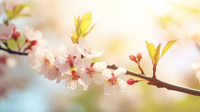 cherry blossom sakura background warm pleasant spring, minimalistic background with place for text, selective