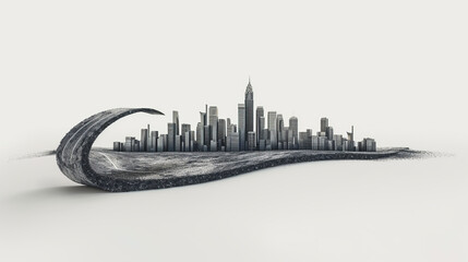 3d illustration of infinity road with skyline. 