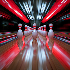 bowling pins and red arrows in motion by motion vector clipart, in the style of photobashing, realistic still lifes with dramatic lighting