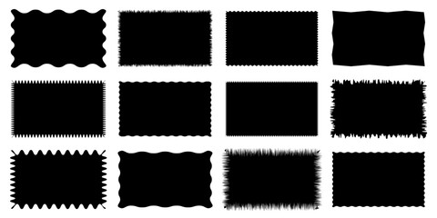 Rectangle Geometric shape frame with wavy edges. Zigzag Wavy Edge rectangle shapes elements set. Vector wavy undalute badge for stickers, banner, social media template,poster,decoration. Vector frame 
