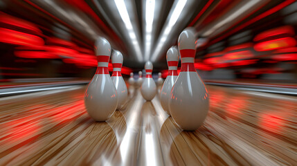 bowling pins and red arrows in motion by motion vector clipart, in the style of photobashing, realistic still lifes with dramatic lighting