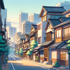 Anime Dawn Tokyo Street Awakening - obrazy, fototapety, plakaty