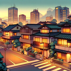  Japanese Twilight Serenity in Tokyo Evening Streetscape