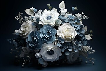 Dusty Blue Roses, White Hydrangeas, and More - A Delicate Vector Bouquet for Weddings and Special Occasions photography