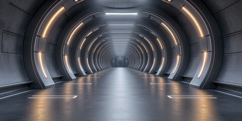 Spaceship corridor. Futuristic tunnel with light. Of Empty Sci Fi Futuristic Room