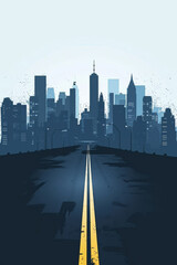 Road To City Skyscraper View Cityscape Background Skyline Silhouette with Copy Space Vector Illustration