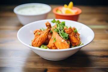spicy buffalo wings with a side of ranch dressing