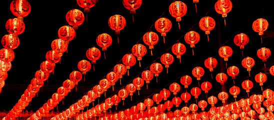 Red Lantern decoration for Chinese new year festive festival china traditional culture in night...