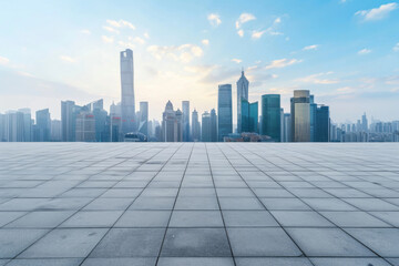Empty square floor and modern city skyline with building in China. 