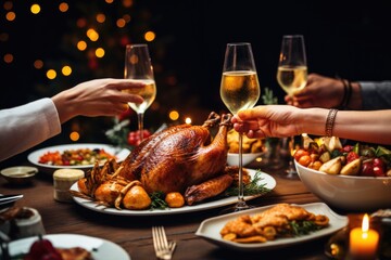 Festive Brazilian Christmas dinner with family and decorations.