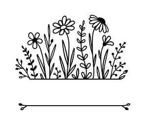 Floral pattern with flowers, wildflowers, daisy and grasses