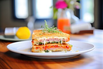 customized croque monsieur with added tomato, ingredient twist