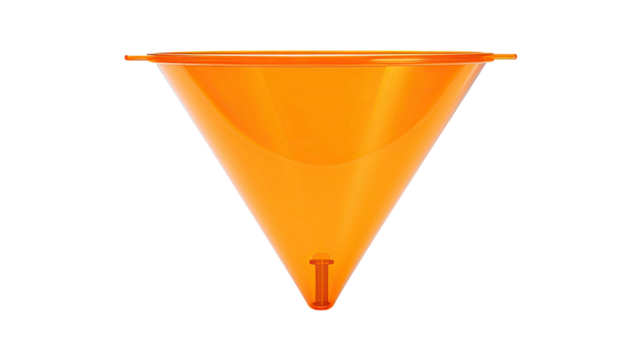 Orange plastic funnel isolated on transparent or white background