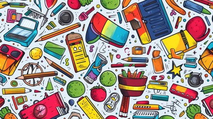 Back to school concept, seamless graphic doodle background for creativity illustration - obrazy, fototapety, plakaty