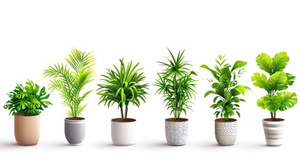 Collection of decorative houseplants isolated on white background