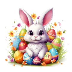 Cute rabbit and easter egg cartoon on white background