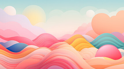 Fototapeta na wymiar Surreal pastel background with rolling hills, soft gradients, and intricate geometric circles, combining the elements of dreamy landscapes and abstract design for a visually mesmerizing composition Ai