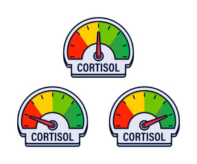 Set of Cortisol Level Measurement Gauges Vector Illustration with Stress and Hormonal Balance Indicators