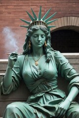 Obraz premium AI-Generated Statue of Liberty Taking a Smoke Break - Whimsical Digital Art