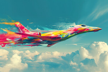 Abstract Art Jet in Sky. Created with Generative AI - obrazy, fototapety, plakaty