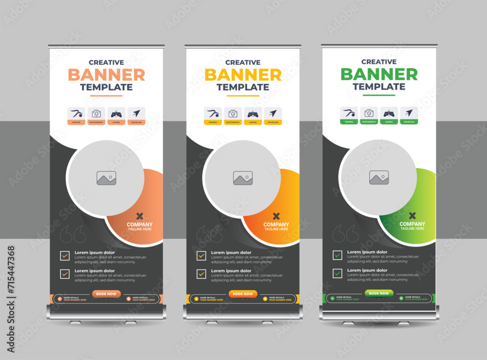 Wall mural multicolor corporate roll up banner design template layout vector or modern standee, pull up design 