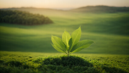 Nature's Resilience: A Single Plant Stands Strong in the Wild, a Symbol of Eco-Conscious Growth - obrazy, fototapety, plakaty