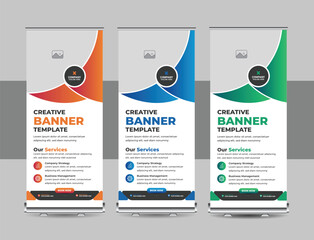 Corporate business multicolor roll up banner design layout or standee banner design template vector