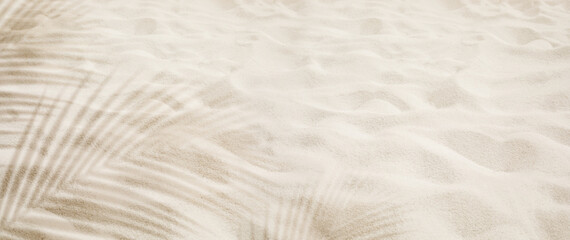 Selective focus of summer and holiday  backgrounds concepts with shadow of coconut leaf on clean sand beach