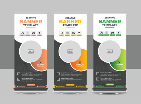 Multicolor corporate roll up banner design template layout vector or Modern standee, pull up design for print media