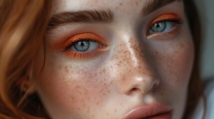 Woman with freckles and orange make up