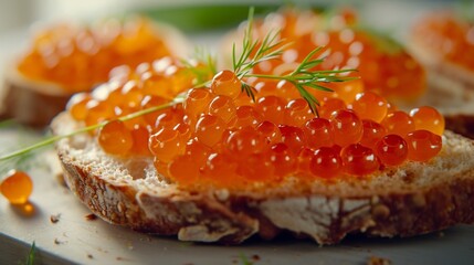 Red caviar on a toast - 715448187