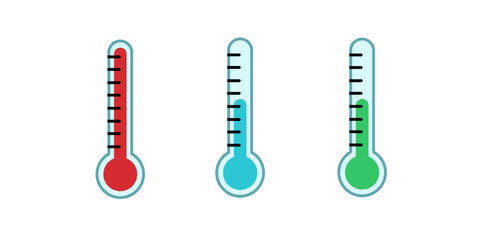 thermometer illustration icon isolated on white and transparent background. temperature cold hot celsius measurement vector illustration. black, red, green and blue color icon