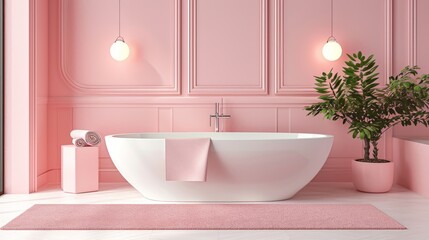 Fototapeta na wymiar Pastel pink bathroom with elegant accessories