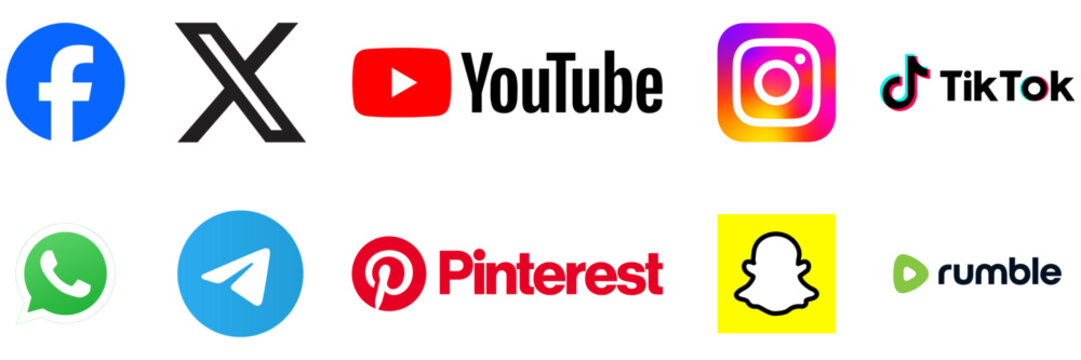 Wolverhampton, UK &ndash; January 21 2024:  Main Social Media company logos.  Facebook, Twitter, Whatsapp, Youtube, Tiktok and other logos