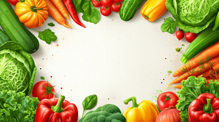 Template space surrounded by vegetables. Healthy background illustration with free copy space.