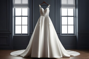 View of a beautiful wedding dress. 