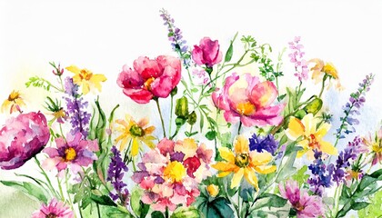 beautiful summer flowers watercolor illustration