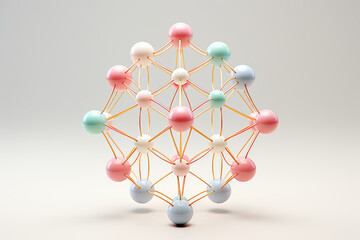 Pastel Molecular Model. Pastel-colored spherical nodes connected by lines in three-dimensional molecular structure.