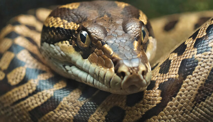 Obraz premium Close-Up of Exotic Python: A Wild Predator with Beautiful Scale Pattern