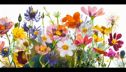 a collection of grunge oil painted wildflowers flowers isolated on a transparent background