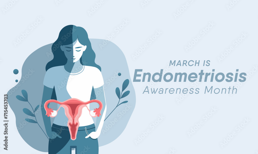 Wall mural Endometriosis awareness month is observed every year in March, is a painful condition where endometrial tissue grows outside the uterus. Vector illustration