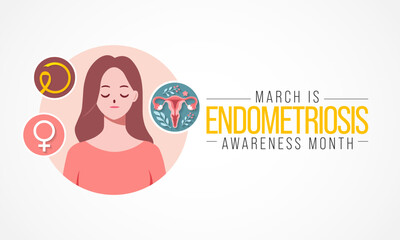 Endometriosis awareness month is observed every year in March, is a painful condition where endometrial tissue grows outside the uterus. Vector illustration