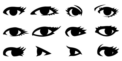 Eyes Icons Set. For avatars, faces, portraits design. Back and white vector cliparts.