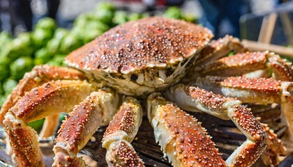 sea spider crab for sale at a french seafood market in brittany