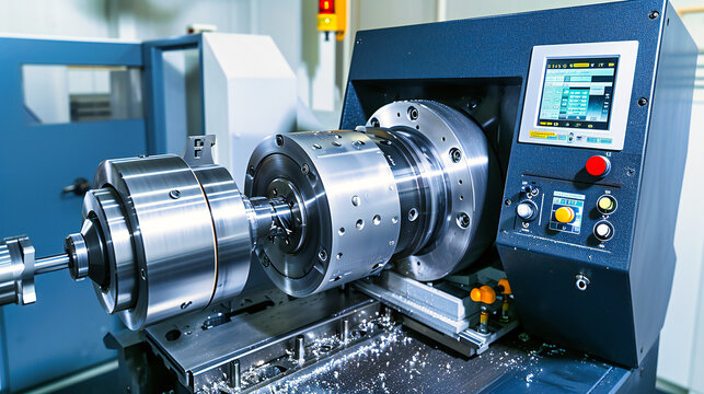 Precision Lathe Machining: Modern industrial machinery at work, featuring precision lathe processing and steel cutting tools