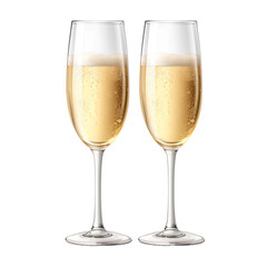 Two glasses of champagne isolated on transparent background