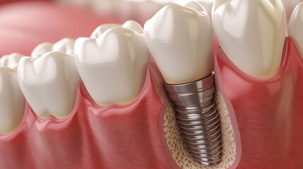 white tooth and gum with Dental implant, Human Teeth for Medical Concept. Generative Ai illustration.	
