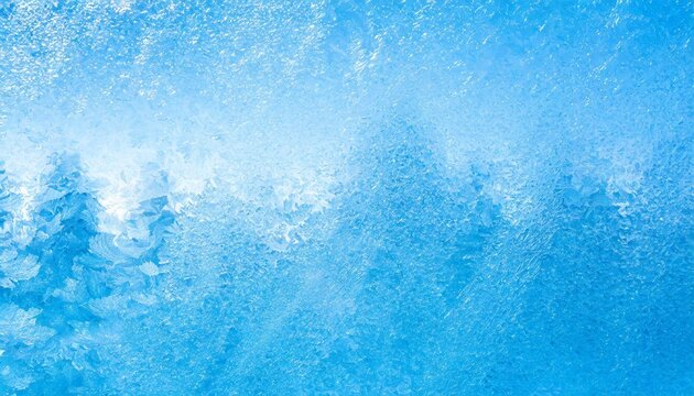 winter frosted window glass blue color background