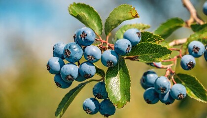 blackthorn berries on a bush twig - obrazy, fototapety, plakaty