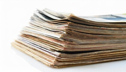 stack of old sheets of paper and magazines isolated